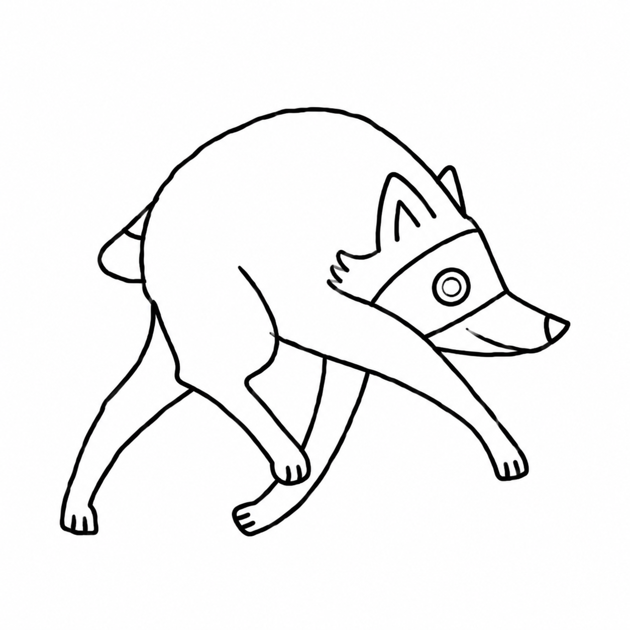 Rough Jimothy line drawing: short hunched back, long legs, pointed snout and black eye mask